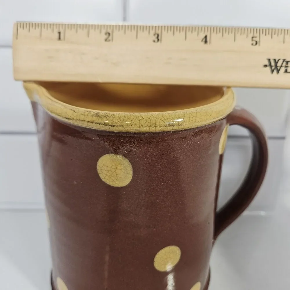 Antique Wisconsin ERIC ANDERSON RED Slip Ware Art Pottery Picher Jug Yellow Dot